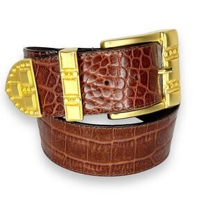 Vintage Dana Bachman Brown Leather Belt With Brass Buckle Italy